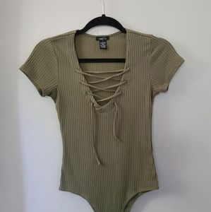 Rue21 Olive Green Lace Up Onsie